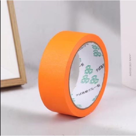 Un rouleau d'autocollants (orange) Ruban de masquage haute adhérence 35 mm x 20 m, inscriptible pour l'étanchéité de la peinture automobile, papier crépon décoratif, ruban adhésif facile à déchirer. (1/5)