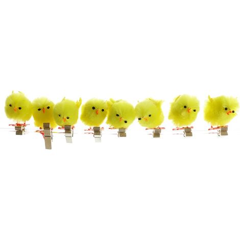 Kaemingk Oster-Deko Küken 8er Pack - Chenille mit Holzklammer