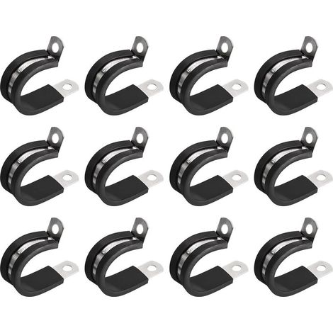 12pcs 25mm Collier de Serrage 304 Inox Acier Caoutchouc Amorti Isolé Attache Grillage Rigide Sangle Clip Fixation Tube Tuyau (1/4)