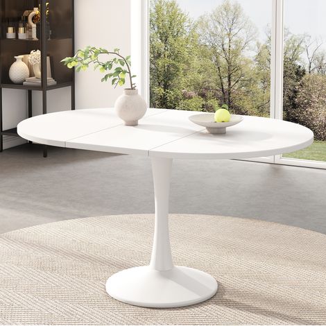 Tisch aus MDF 100/140 x 100 x 75 cm weiß, oval, ausziehbar (1/5)