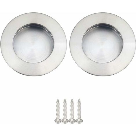 Poignée de porte coulissante ronde 65mm – Acier inoxydable 304 – Finition brossée satinée – Pour portes en bois dur (1/4)