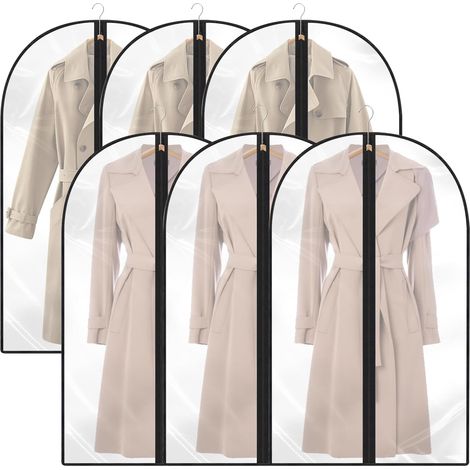 Paquete de 6 fundas para ropa, colgantes, antipolvo, transparentes con cremallera, para proteger camisas, trajes, abrigos, vestidos, etc. (60 x 120 cm, negras)