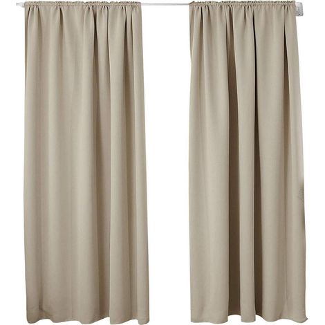 WOLTU 2er Set Gardine blickdicht 250 g/m² mit Kräuselband sand 135x225 cm