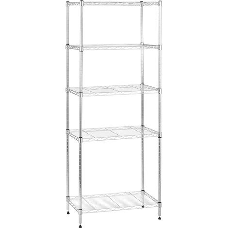 Étagère à 5 tablettes étroites réglables en hauteur avec pieds de nivellement, charge max. 453 kg, Chromé, 34 x 58.9 x 152.5 cm (l x L x H) (1/5)
