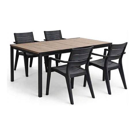 KETER SET TAVOLO DA GIARDINO PORTO 160 EFFETTO LEGNO + 4 SEDIE JULIE GRAFITE (39758/4) (1/4)