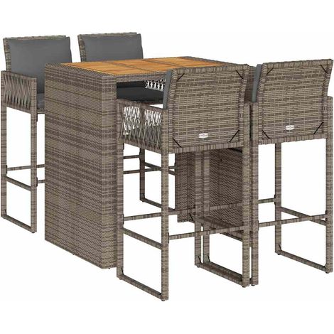 Maison Exclusive - Set Bar da Giardino 5 pz con Cuscini Nero in Polyrattan Acacia (1/5)