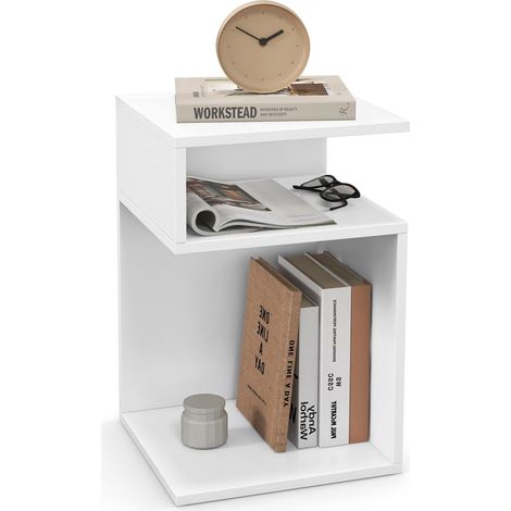 S-shaped Bedside Table Modern Side Table Sofa End Table with 2 Open Compartments (1/5)