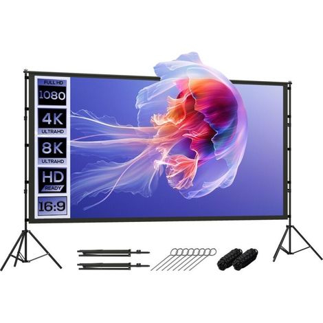 120" (263 x 148 cm) 16:9 HD 4K/8K Projektionsleinwand mit faltbarem Stativ, 160-Grad-Betrachtungswinkel, doppelseitige, tragbare Leinwand für Heimkino oder Präsentationen (1/5)