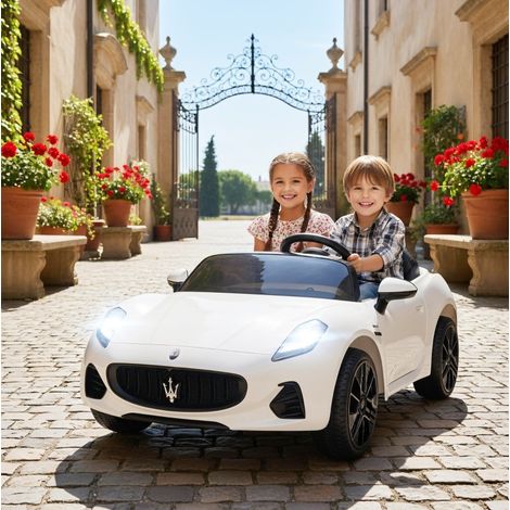 Voiture électrique enfant 2 places Maserati 12V, télécommande parentale, LED, musique MP3, double moteur, sécurité renforcée, blanche - CHICFURN (1/5)