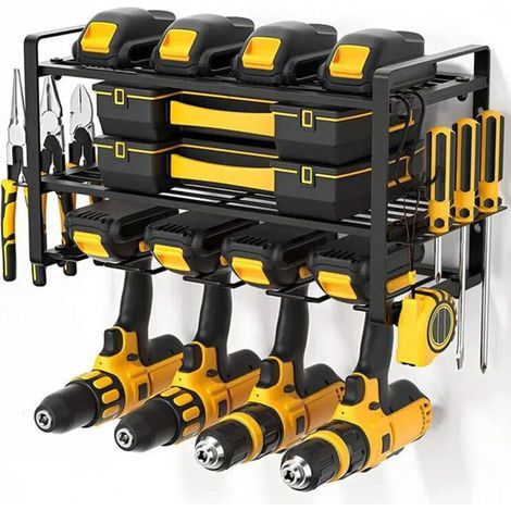 Power tool organizer, wall-mounted drill and screwdriver holder, tool shelf, heavy-duty metal storage rack - 3 layers