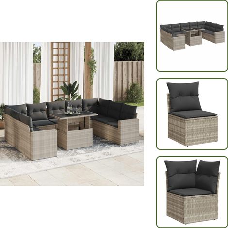 The Living Store Set sofás jardín 10 pzas con cojines ratán sintético gris claro - Cojines para sofás
