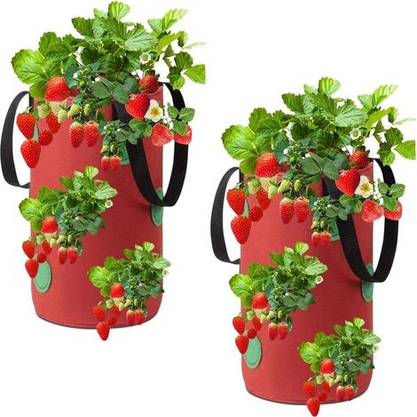 (20 x 35 cm)(red)2 Pack Hanging Strawberry Grow Bags Non-Woven Fabric Planter Bags with 12 Holes, Grow Bags for Strawberries, Herbs, Flowers (1/5)