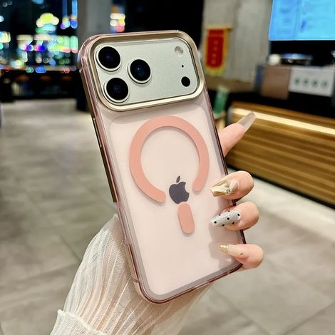 Coque de téléphone avec cadre magnétique en alliage d'aluminium (rose, iPhone 17 Pro Max), effet peau nue, protection antichoc mate.
