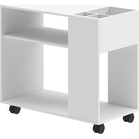 Tavolino da Salotto 70x36x60 cm con Ruote Vani Aperti Ripiano e Scomparto Superficie in Melamina Bianco (1/5)