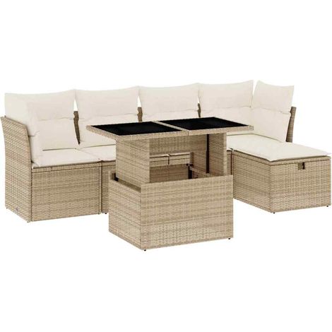 Set Divano da Giardino 6 pz con Cuscini Beige in Polyrattan vidaXL (1/5)