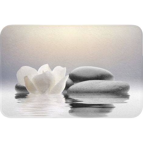 ALFOMBRILLA PARA EL VÁTER Piedras - Loto - Blanco - Agua - Zen 60x40 cm