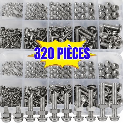 Coffret visserie 320 pièces M2-M5 vis cruciformes écrous rondelles plates élastiques 12 × 6 × 2,5 cm 146 g – Livraison gratuite (1/5)