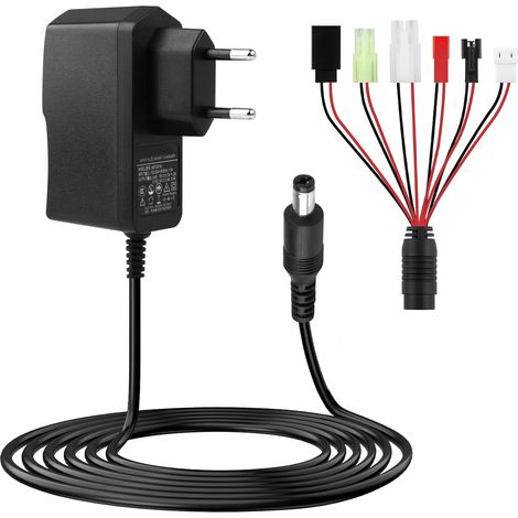 Chargeur Intelligent RC pour Batteries NiMH NiCd 2,4V 3,6V 4,8V 6V 7,2V 8,4V 9,6V 10,8V 12V, 6 Connecteurs Compatible Mini Tamiya/Standard Tamiya/SM 2P/JST/XH3P pour Voiture, Bateau, Avion RC (1/5)