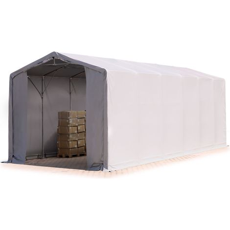 TOOLPORT Zelthalle 6x12 m Lagerzelt PRIMEtex 2300 robuste PVC Plane grau 4m Seitenhöhe mit Reißverschlusstor