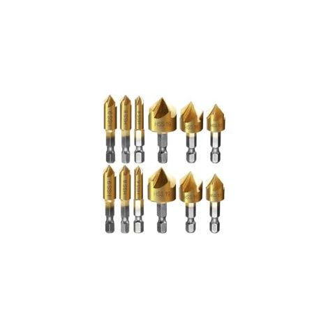 12-teiliges Metall-Anfaswerkzeug-Set mit Sechskantschaft, selbstzentrierendem Körner, Anfasbohrern zum Senken, 6 mm, 8 mm, 9 mm, 12 mm, 16 mm und 19 mm Senkern - Crezuo (1/4)