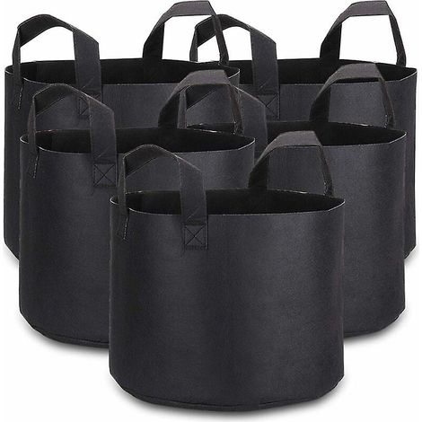 Lot de 5 sacs de culture de 5 gallons (environ 19 litres) en tissu non tissé respirant de qualité supérieure, avec poignées, pour le remblayage et la plantation. Sac de jardin écologique. (1/5)
