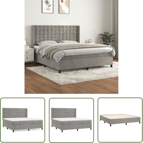 The Living Store Boxspringbett mit Matratze Hellgrau 160x200 cm Samt - Samtbett - Boxspringbett - Doppelbett - Bettenrahmen - Luxusbett (1/5)