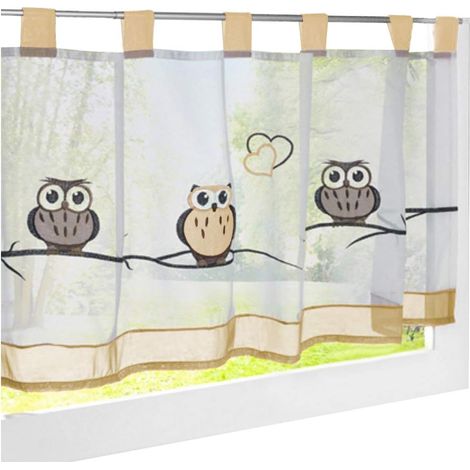 QAZQA Boucles panneau rideau brodé avec hibou store voile rideau lot de 1