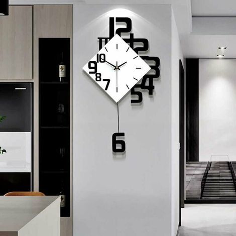 Décoratif Grand Horloge Murale Pendules Murales Silencieuses Swing Horloge Murale Design pour Salon Chambre Salle à Manger Cuisine Bureau 34x63cm (1/4)