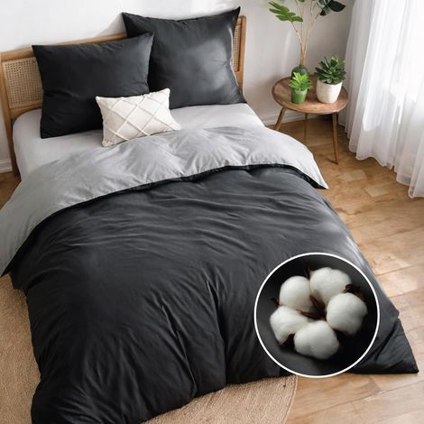 dreiteiliges Bettwäscheset, Wendebettbezug 200x200cm, dunkelgraue Perkal-Baumwolle, mit 2 Kissenbezügen 65x65cm, für das Schlafzimmer eines Erwachsenen (1/5)