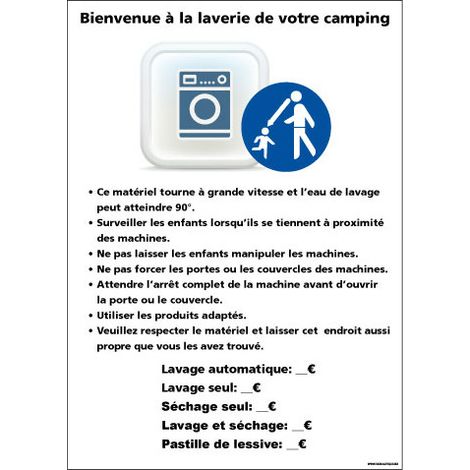 PANNEAU LAVERIE CAMPING (H0271) - Aluminium 2 mm - 450 x 630 mm