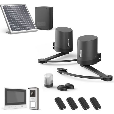 Avidsen – Kit de motorisation portail battant solaire – Moteur 24VDC – Charge jusqu'à 250kg – Longueur de vantail 2.5m – Installation sans fil