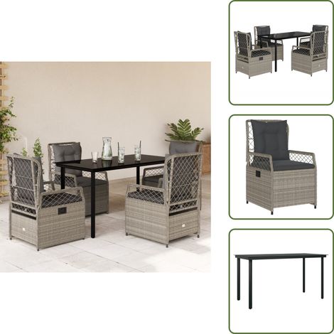 The Living Store 5-tlg. Garten-Essgruppe mit Kissen Hellgrau Poly Rattan - Gartenstuhl (1/5)
