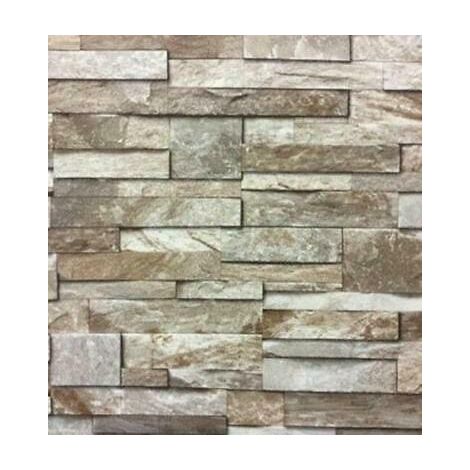 Grandeco Stone Choc Brown Brick Slate 3D Effect Realistic Vinyl Wallpaper A17204 (1/6)