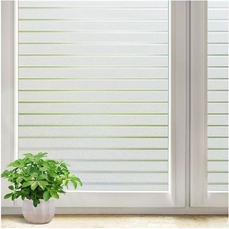 Film Fenetre Anti Regard Motif Rayure Dépoli Film Occultant Fenêtre Autocollant Anti UV Effet Électrostatique Idéal pour Bureau Chambre Salon Cuisine 60x200cm (1/5)