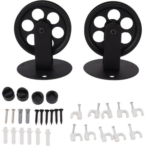 Poulies murales vintage noires pour lampe suspendue – Lot de 2 – Installation facile au plafond – Matériau fer – Hauteur 9 cm, diamètre 7 cm (1/5)