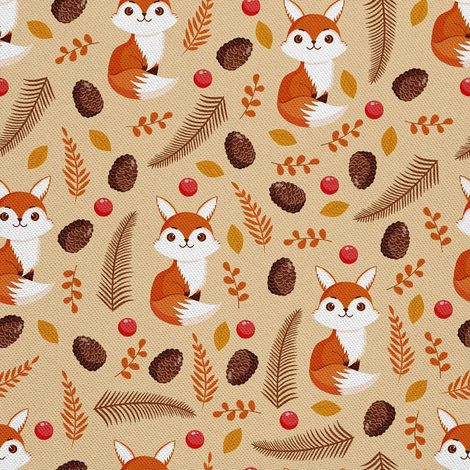 Tissu d'ameublement extérieur Oxford - motif renard en automne I DX745 (1/5)