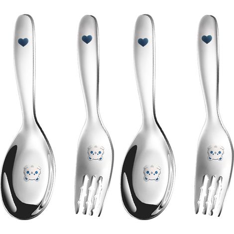 Cuillère Fourchette Enfant - Acier Inoxydable 316 - Pour Auto-alimentation - Design Ergonomique - Sans Bords Tranchants - 4 Pièces (1/5)