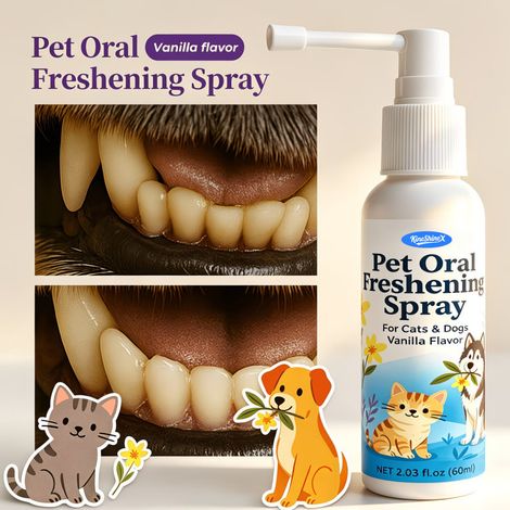 KineShineX 2-in-1 Pet Oral Care Spray, suitable for cats and dogs, cleans teeth, freshens breath, and improves oral health. (1/4)