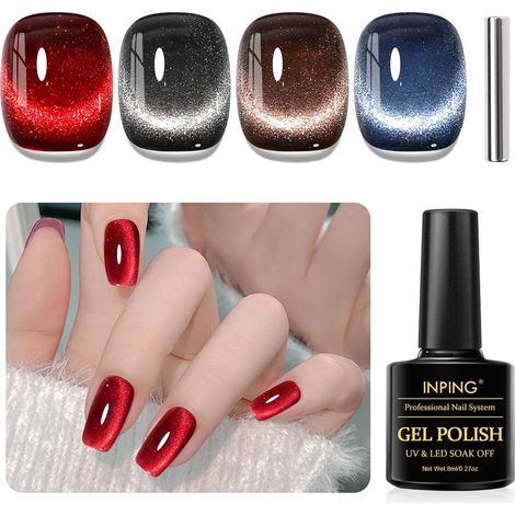 Vernis Semi Permanent Cat Eye Rouge Noir 4 Couleurs UV Gel 8ML (1/5)