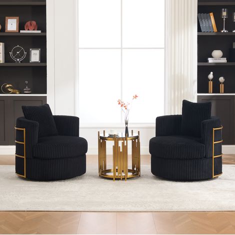 Fauteuil pivotant lot de 2 76x79x78 cm en velours côtelé noir, avec rangement pour salon FloraGrace (1/5)