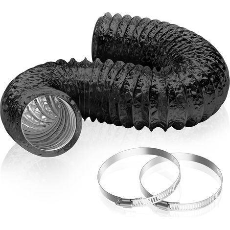 Manguera de ventilación flexible de 100 mm × 2 m – Conducto de aire de papel de aluminio reforzado para secadora, extractor de aire, calefacción y aire acondicionado, color negro. (1/5)