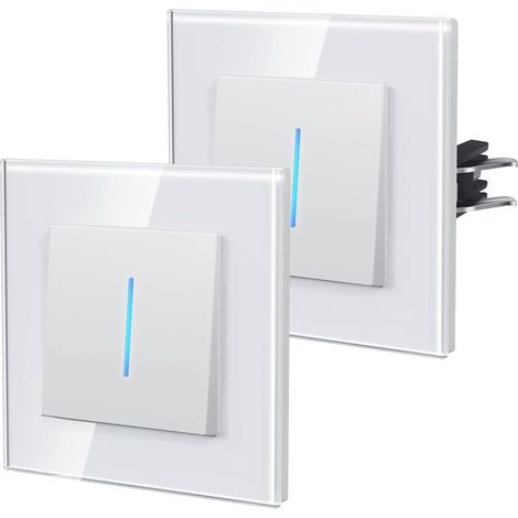 Interrupteur avec Cristal,Interrupteur Mural avec Griffes,Interrupteur Avec Voyant Lumineux,Facile à Installer,1 Gang 1 Voie - 2 Paquets,86mm Blanc (1/5)