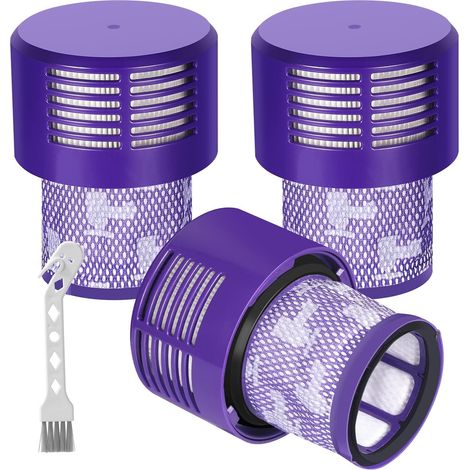 Ensemble de 3 filtres de rechange pour Dyson V10 Cyclone - V10 Absolute - V10 Animal - V10 Total Clean et V10 Motorhead - remplace la pièce numéro 969082-01 - comprend 1 brosse de nettoyage.