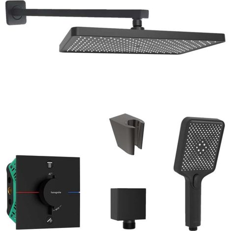 SANITINO - Brauseset mit Unterputz-Thermostat hangrohe, inkl. Einbaukörper, kielle Zubehör, schwarz matt SANI21HKK403