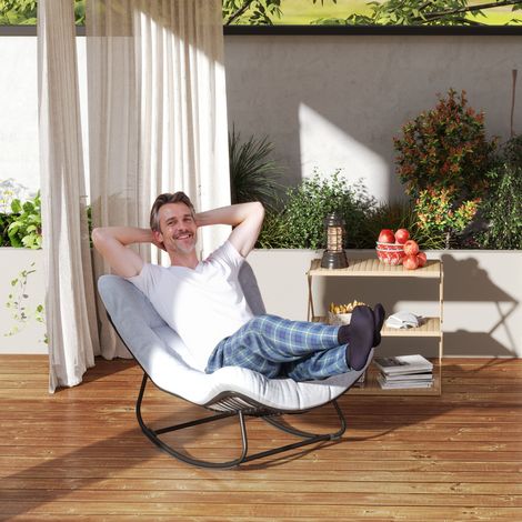 Fauteuil bascule jardin Gris forme œuf avec coussin rembourré 98x111x74 cm