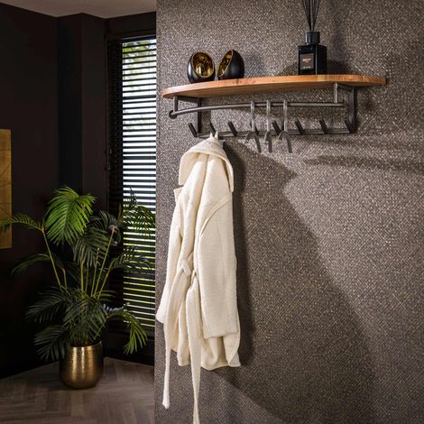 Wandgarderobe mit 8 Haken, Flussakazienholz – mit Hutablage