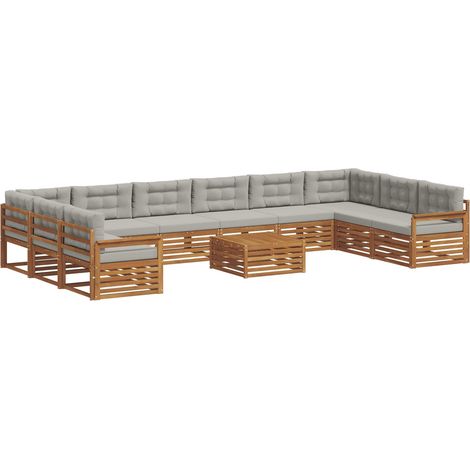 Sofa Sets 11 pcs Natural and Light Grey Solid Acacia Wood vidaXL (1/5)