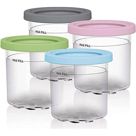 Lot de 4 pots à glace, couvercles colorés, plastique durable, compatible Ninja NC301 NC300 NC299AMZ, accessoire cuisine (1/5)