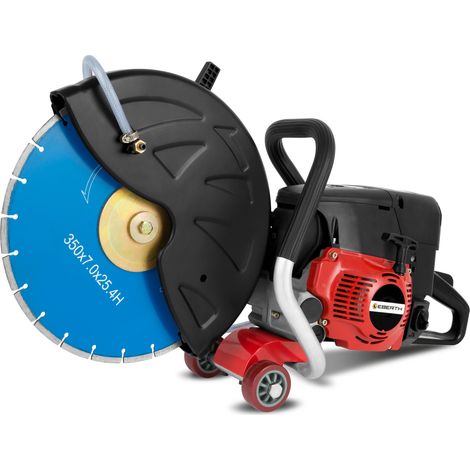 EBERTH Benzin Trennschleifer Motorflex Trennschneider für Nass- und Trockenschnitt, 350mm Trennscheibe, 2-Takt Motor mit 3 kW, 64,6 ccm Hubraum, 9500 U/Min., Seilzugstarter, max. Schnitttiefe 110mm (1/5)