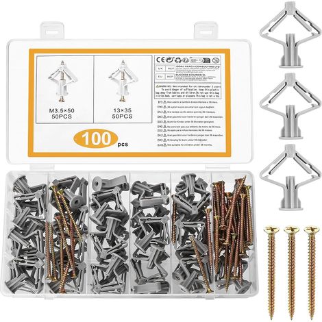 Pcs pour Cheville Placo Charge Lourde avec Vis Autoforeuse, Chevilles Fixations pour Plaques de Plâtre, Chevilles Pour Plaque de Plâtre, Fixations pour Cloisons Creuses Murales Cloisons (1/5)